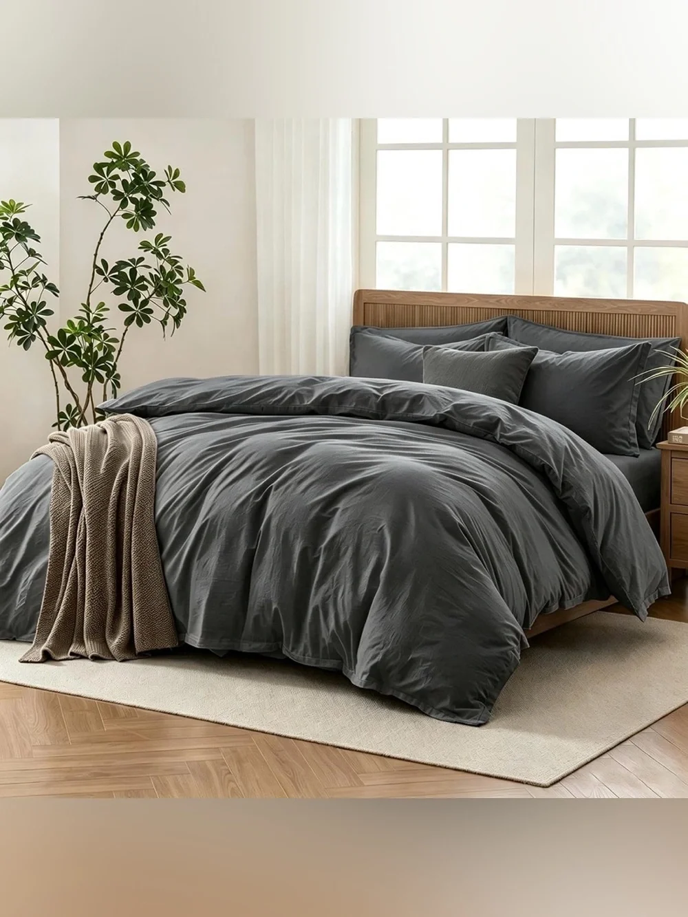 New King Pre-Washed Cotton Duvet Cover,Lightweight Breathable Moisture-Wicking